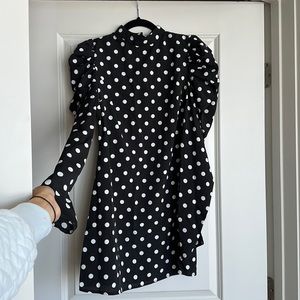 Black & white puff sleeve polka dot dress